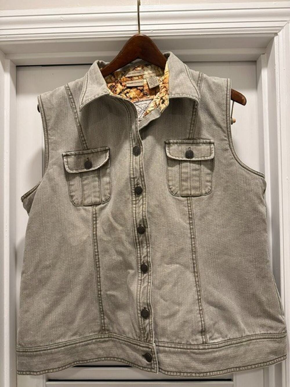 Vintage Y2K Ruff Hewn Women's XL Utility Vest Distressed Cotton Map Lined Safari